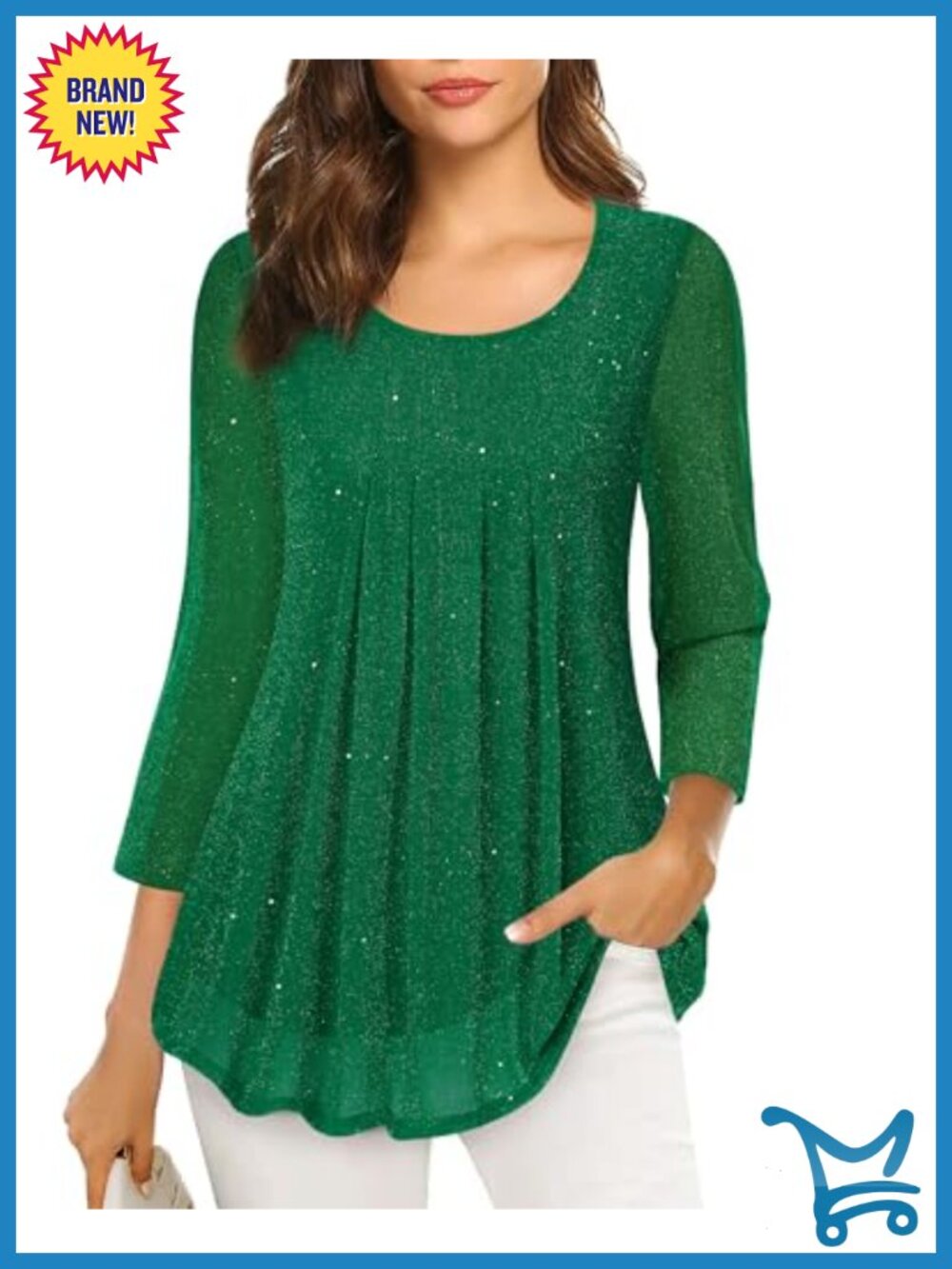 Women's 3/4 Sleeve Tunic Top Loose Fit Pleated Layered Blouse